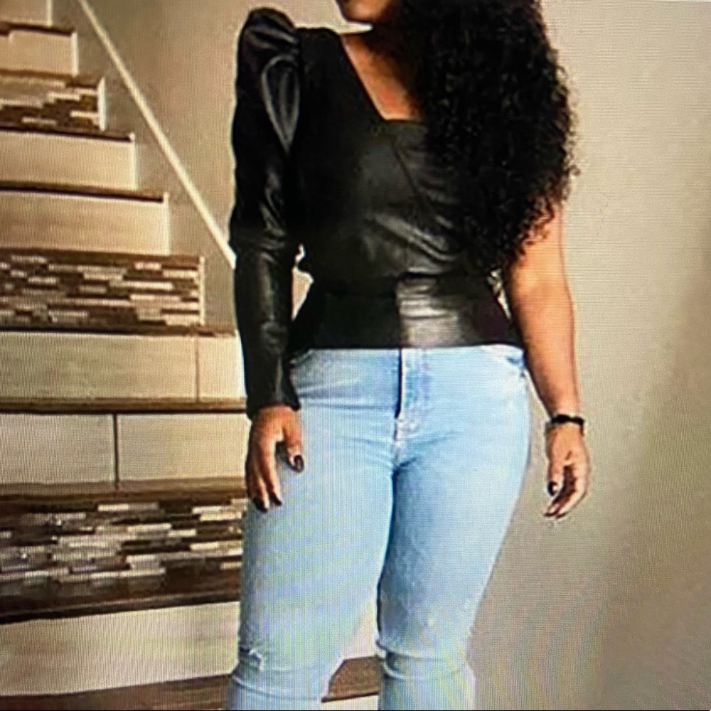 Faux Leather One Puff Shoulder Top